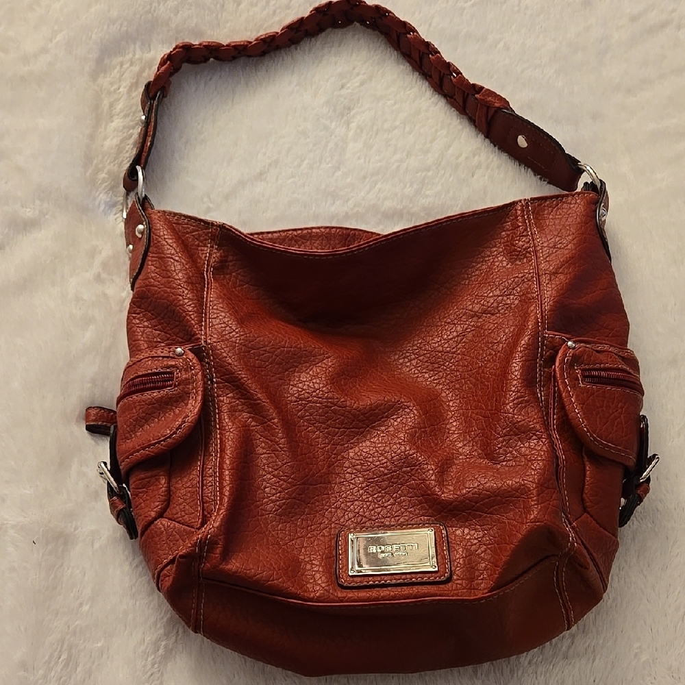 Rosetti Red Shoulder Bag with Braided Strap and Slouchy Hobo Shape